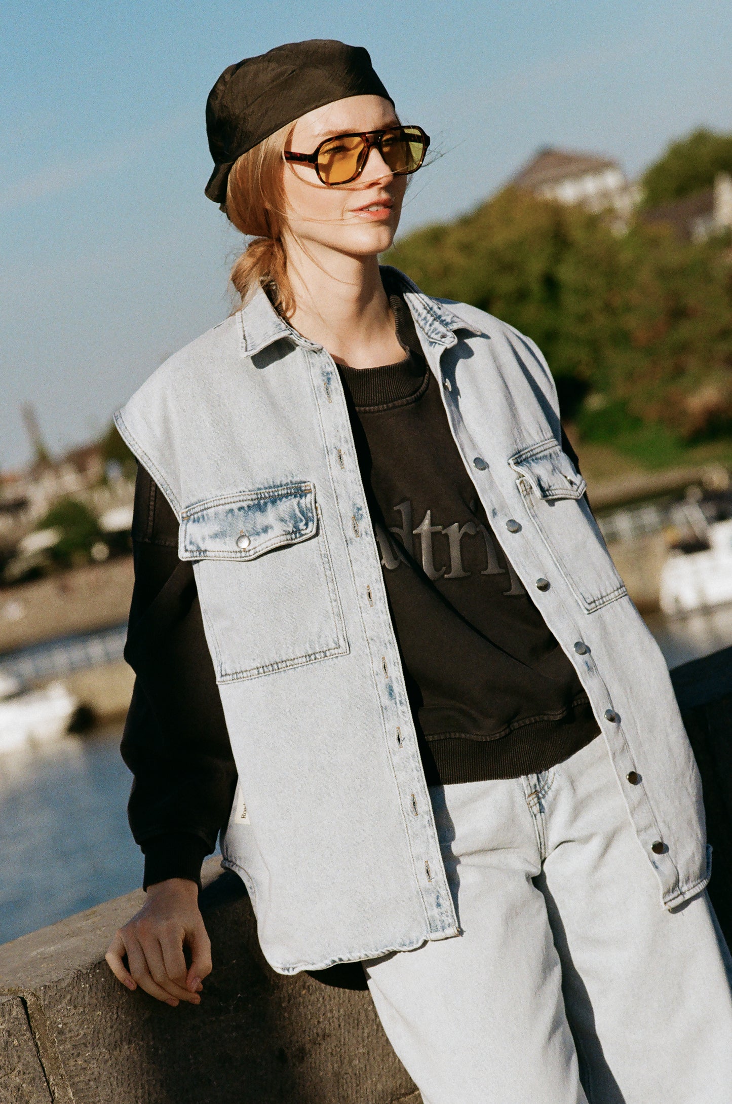 The sleeveless denim jacket